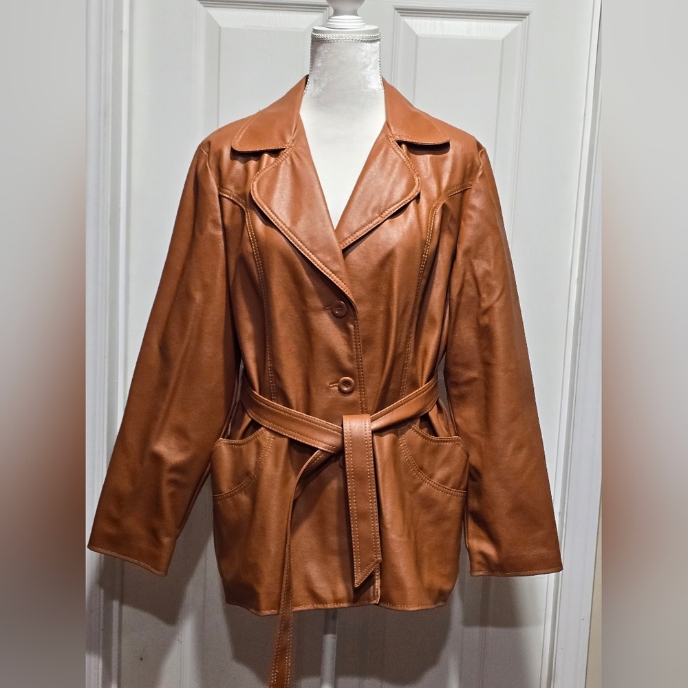 Vintage 70s Fingerhut Fashion By Kingstex Corp Camel Faux Leather Jacket